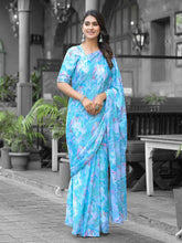 Printed Georgette Readymade Saree With Stitched Blouse